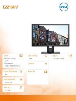 Monitor E2216HV 21,5 cali LED TN Full HD (1920 x1080) /16:9/VGA/3Y PPG