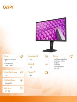 Monitor 27 Q27P1 IPS DVI HDMI Pivot Głośniki