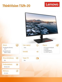 Monitor 31.5 ThinkVision T32h-20 WLED LCD 61F1GAT2EU