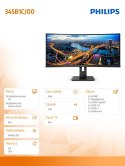 Monitor 345B1C 34 cale Curved VA HDMIx2 DPx2 HAS 180mm