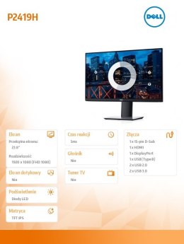 Monitor P2419H 23,8 cali IPS LED Full HD (1920x1080) /16:9/HDMI/DP/VGA/5xUSB/3Y PPG