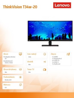 Monitor 34.0 ThinkVision T34w-20 WLED Curved LCD 61F3GAT1EU