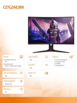 Monitor C27G2AE/BK 27 cali VA Curved 165Hz HDMIx2 DP