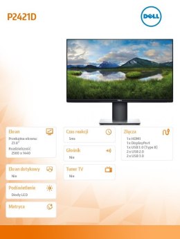 Monitor P2421D 23.8 cali IPS LED QHD (2560x1440) /16:9/HDMI(1.4)/DP(1.2)/5xUSB 3.0/3Y PPG