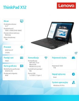 Ultrabook ThinkPad X12 20UW000EPB W10Pro i7-1160G7/16GB/1TB/INT/LTE/12.3 FHD/Touch/3YRS OS