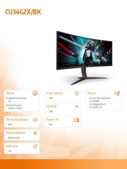 Monitor CU34G2X/BK 34 cale VA 144Hz 1ms HDMIx2 DP regulacja wysokości