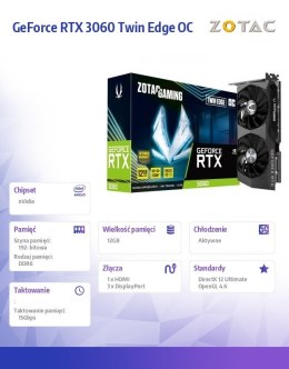 Karta graficzna GeForce RTX 3060 Twin Edge OC 12GB GDDR6 192bit LHR 3DP/HDMI