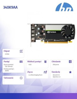 Karta graficzna NVIDIA T600 4GB GDDR6 4mDP PCIe 340K9AA