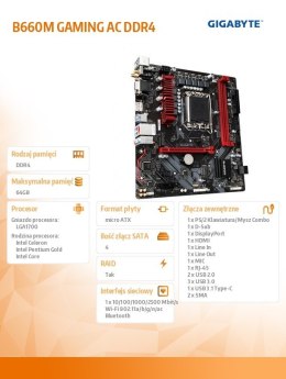 Płyta główna B660M GAMING AC DDR4 s1700 DDR4 DP/HDMI mATX