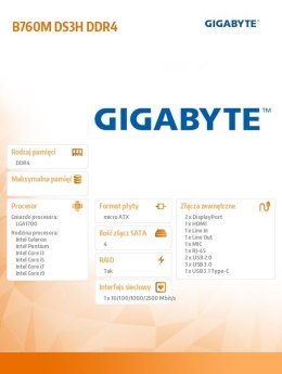 Płyta główna B760M DS3H DDR4 s1700 DDR4 2DP/HDMI mATX