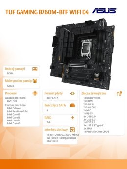 Płyta główna TUF GAMING B760M-BTF WI FI D4 s1700 DDR4 DP mATX