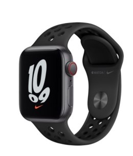 Watch Nike SE GPS + Cellular, 44mm koperta z aluminium w kolorze gwiezdnej szarości z paskiem sportowym w kolorze antracyt/czarn