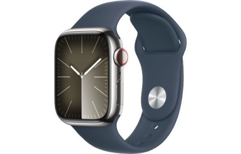 Watch Series 9 GPS + Cellular, 41mm Koperta ze stali nierdzewnej w kolorze srebrnym z paskiem sportowym w kolorze sztormowego bł