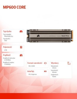 Dysk SSD 4TB MP600 CORE 4950/3950 M.2 NVMe PCIe Gen. 4 x4