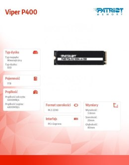 Dysk SSD 1TB Viper P400 5000/4800 MB/s M.2 Gen4 x4 NVMe 1.3