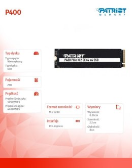 Dysk SSD 2TB P400 4900/4400 MB/s 2280 M.2 PCIe Gen4