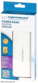 PowerBank Esperanza Radium EMP106WE (8000mAh; microUSB, USB 2.0; kolor biały) (WYPRZEDAŻ)