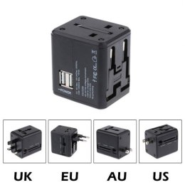 Ładowarka sieciowa 2xUSB T2 Adapter 4w1 US/AU/EU/UK czarny CC44TC01