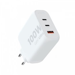 Ładowarka ścienna Ultra GaN2 100W 2xUSB-C PD,1xUSB-A QC 3.0 Biała