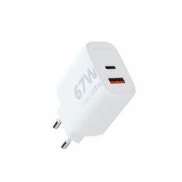 Ładowarka ścienna Ultra GaN2 67W USB-C PD,USB-A QC 3.0 Biała