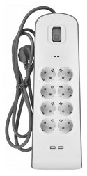 Listwa zasilająca Belkin Power Surge 8-PORT + 2xUSB-A 2.4A 900J 2m Grey/White Schuko