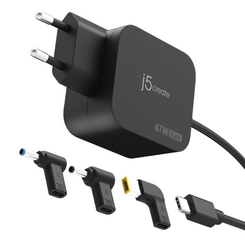 Ładowarka sieciowa j5create 67W GaN PD USB-C® Mini Charger with 3 Types of DC Connector - EU (1xUSB-C - HP/ Dell/ Lenovo; kolor 