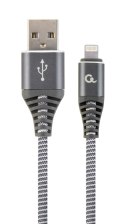 GEMBIRD KABEL PREMIUM USB 2.0 DO 8-PIN (METALOWE WTYKI,OPLOT NYLONOWY) 1M, SZARO/BIAŁY