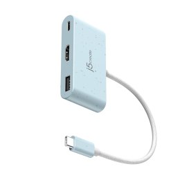 Stacja dokująca j5create Eco-Friendly USB-C to HDMI & USB Type-A with Power Delivery 1xHDMI/1xUSB 3.1/1xUSB-C; kolor niebieski J