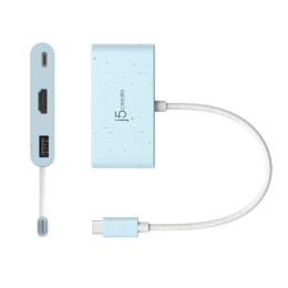 Stacja dokująca j5create Eco-Friendly USB-C to HDMI & USB Type-A with Power Delivery 1xHDMI/1xUSB 3.1/1xUSB-C; kolor niebieski J