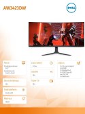 Monitor Alienware AW3423DW 34.1 cali Curved NVIDIA G-Sync Ultimate 175Hz OLED QHD (3440x1440) /21:9/DP/2xHDMI/5xUSB 3.2/3Y AES&P