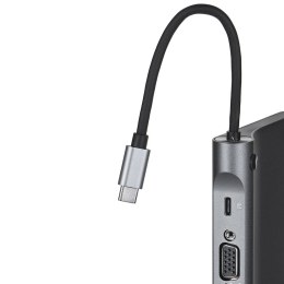 GEMBIRD MULTI ADAPTER TYP-C 11W1 (HUB USB + HDMI + VGA + PD + CZYTNIK KART + LAN + AUDIO 3,5 MM), SZARY