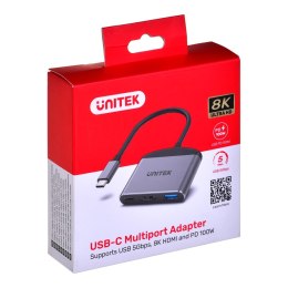 UNITEK ADAPTER USB-C - HDMI 2.1, USB-A, USB-C, PD