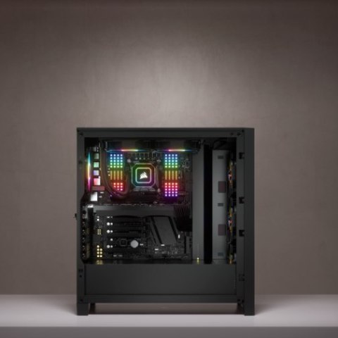 Korsarz | Obudowa Mid-Tower ATX ze szkła hartowanego | iCUE 4000X RGB | Szyba boczna | Wieża środkowa | Czarny | Zasilacz w zest