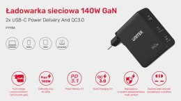 Ładowarka Sieciowa GAN 3 Porty 2x USB-C 1x USB-A 140W; P1115A