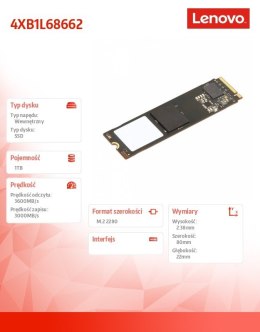 Dysk ThinkCentre 1TB Value PCIe Gen4 NVMe OPAL 2.0 M.2 2280 SSD 4XB1L68662