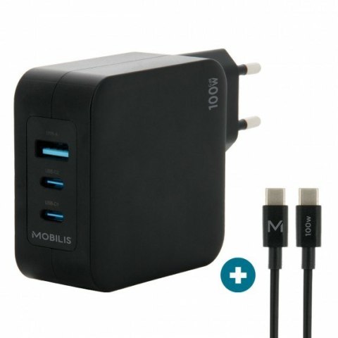 Mobilis Charger 100W 2USB C 1USBA GaN cable 100W Laptop, Smartfon, Tablet Czarny Prąd przemienny Wewnętrzna