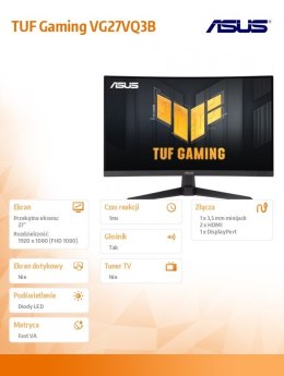 Monitor TUF Gaming 27 cali VG27VQ3B HDMIx2+DP GAMING Czarny/1ms/EU