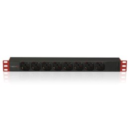 Techly I-CASE STRIP-81V2 rozdzielacz zasilania PDU 8 x gniazdo sieciowe 1U Czarny, Czerwony