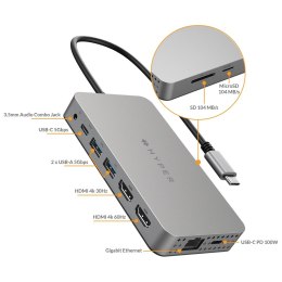 HYPER Dual 4K HDMI 10-in-1 USB-C Hub For M1/M2 MacBooks USB Type-C 104 Mbit/s Srebrny