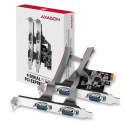 Axagon PCEA-PSN PCIe- mit 4x Seriell-Ports - ASIX AX99100 Chipsatz adapter Wewnętrzny RS-232