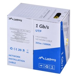 LANBERG KABEL UTP 1GB/S 305M DRUT CCA ŻÓŁTY