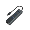 Savio AK-57 HUB USB-C - 3 x USB-A z adapterem RJ-45 Gigabit Ethernet, 5000 Mbit/s, Szary