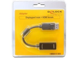 Adapter DELOCK 61849 (DisplayPort M - HDMI F; 0,20m; kolor czarny)