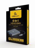 GEMBIRD MULTI ADAPTER USB TYP-C 6 W 1 (HUB3.1 + HDMI + VGA + PD + CZYTNIK KART + DŹWIĘK STEREO), SZARY