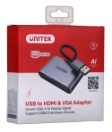 UNITEK ADAPTER USB-A - HDMI & VGA, FULLHD, M/F