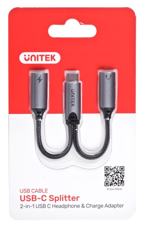 UNITEK ADAPTER USB-C - 2X USB-C, 18W, AUDIO, M206A