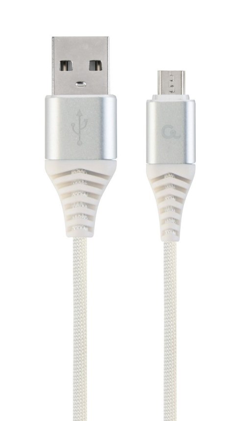 GEMBIRD KABEL PREMIUM MICRO USB 2.0 AM-MBM5P (METALOWE WTYKI,OPLOT) 1M, SREBRNY/BIAŁY