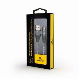 GEMBIRD KABEL PREMIUM MICRO USB 2.0 AM-MBM5P (METALOWE WTYKI,OPLOT) 1M, SZARO/BIAŁY