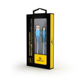 GEMBIRD KABEL PREMIUM MICRO USB 2.0 AM-MBM5P (METALOWE WTYKI,OPLOT) 1M, TURKUS/BIAŁY