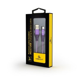 GEMBIRD KABEL PREMIUM MICRO USB 2.0 AM-MBM5P (METALOWE WTYKI,OPLOT) 2M, FIOLET/BIAŁY